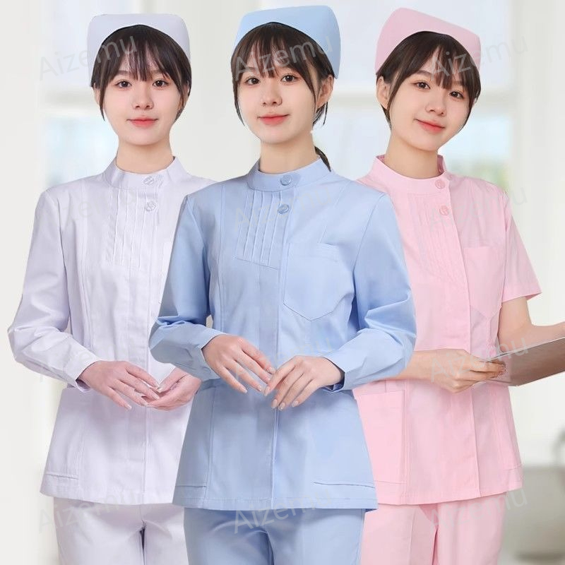 Medical Lab Logo - Rosa Langarm-Krankenschwesteruniform Laborkittel Arztkittel für Damen