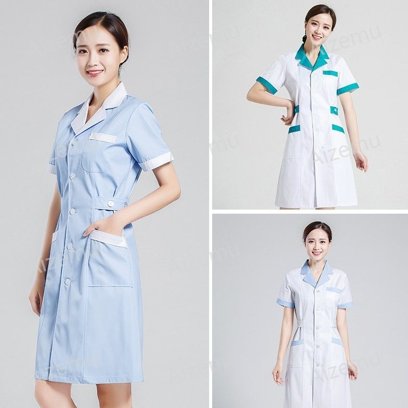 Medical Lab Logo - Unisex Kurzarm-Arztkittel für Schönheitssalons, Weiße Apotheker-