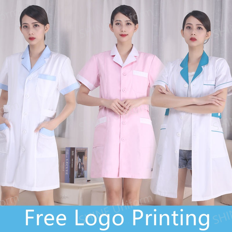 Weiße Krankenschwesteruniforme – Medical Lab Logo Bewertung und Preis
